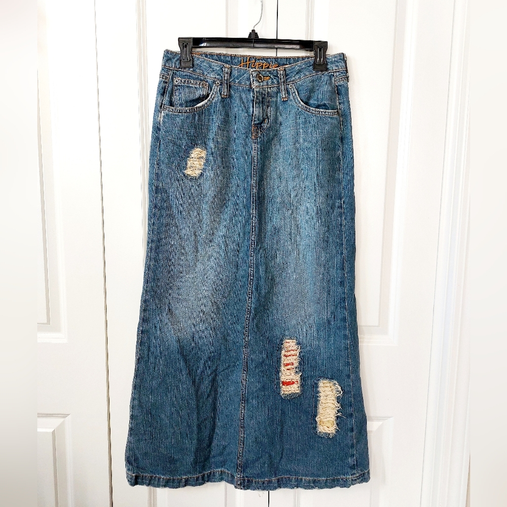 Denim Maxi Skirt size 5/27 Hippie Brand 2000s y2k Vintage‎ style 100% cotton